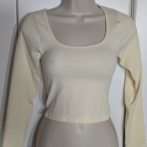 OQQ Women's Crop Tops Long Sleeve Size Small Soft Yellow NWOT